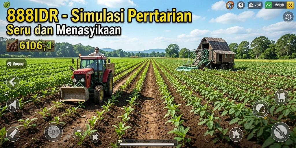 Screenshot gameplay 888IDR menampilkan ladang yang subur dan aktivitas pertanian.