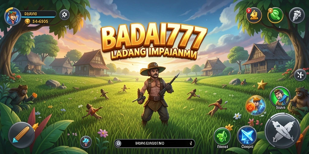 Tampilan gameplay BADAI777 dengan ladang subur dan tanaman yang beragam.