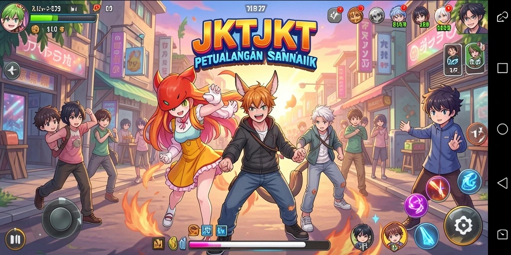 Tangkapan layar gameplay menarik dari JKTJKT yang menampilkan karakter Anime.