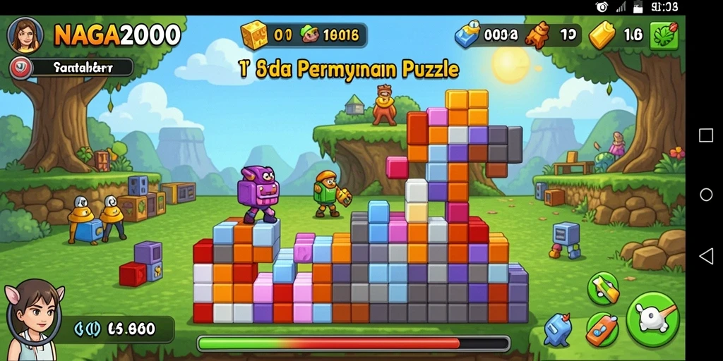 Screenshot gameplay NAGA2000 menampilkan serunya menyelesaikan puzzle.