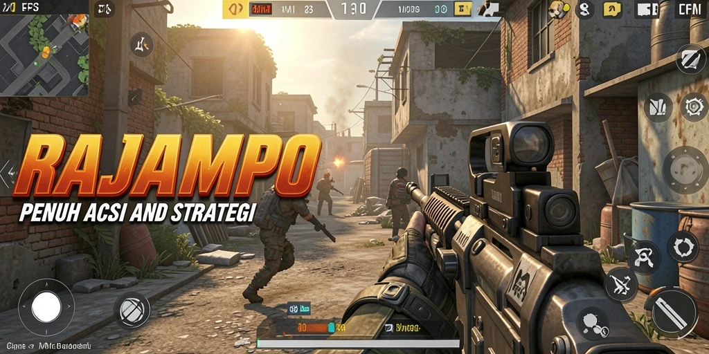 Tampilan aksi seru dari gameplay <strong>RAJAMPO</strong> dalam mode FPS.