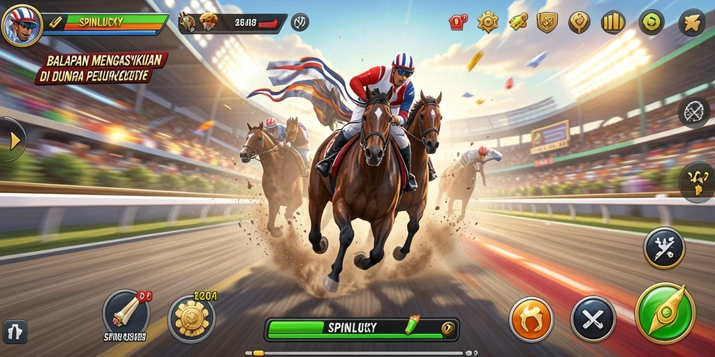 Tampilan balapan seru di SPINLUCKY dengan mobil melaju cepat.