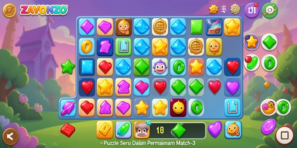 Tangkapan layar gameplay ZAVONZO yang seru di mana kamu mencocokkan objek